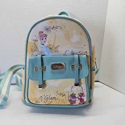 Nuevo con etiquetas Disney CINDERELLA Glam Squad 11" Mini Mochila Cuero Vegano Amarillo Azul  Foto 1 de 4