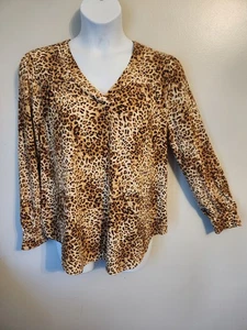 Lane Bryant Leopard Print V-Neck Long Sleeve Silky Top 10 12 - Picture 1 of 6