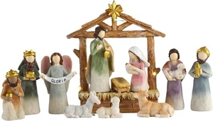 NEU! 12-teiliges Krippenset mit Lichtern, bunt handbemalt, Resinfiguren - Bild 1 von 20