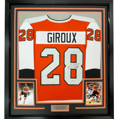 Camiseta deportiva naranja Philadelphia 33x42 CLAUDE GIROUX 33x42 enmarcada autografiada/firmada certificado de autenticidad jsa Foto 1 de 2