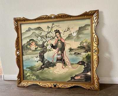 Vintage Hand Painted Chinese Water Color Painting On Paper 26/30 Inches Framed - Image 1 of 4