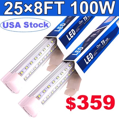 25 Pack 8 Foot LED Shop Light 100W Fixture 8FT T8 8' LED Tube Light Bulbs 6500K - Image 1 of 4