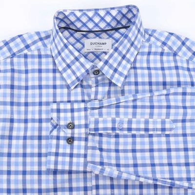 Camisa de vestir de lujo DUCHAMP azul a cuadros de algodón ajuste a medida - 16,5 / GRANDE Foto 1 de 4
