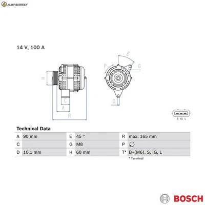 GENERATOR 0 986 084 390 FÜR LEXUS IS/SportCross 1G-FE 2.0L 6cyl IS SportCross - Image 1 of 4