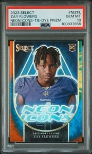 2023 Select Zay Flowers Neon Icons Tie Dye /25 Rookie - PSA 10 Baltimore Ravens - Bild 1 von 3