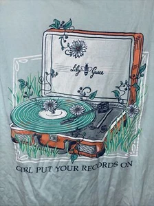 Lily Grace T-Shirt Womens Small Light Blue Girl Put Your Records On *Flaws - Picture 1 of 7