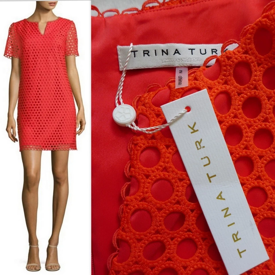 Trina Turk Embroidered Lace Museum Shift Mini Dress Size 2 White