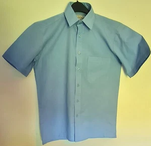 New Mens Short Sleeve Shirt Button Up Plain Formal Smart Work Business Blue 14" - Picture 1 of 6