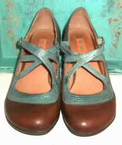 Zapatos de tacón bajo Miz Mooz de cuero turquesa y marrón Boho Mary Jane 10M - Imagen 1 de 8