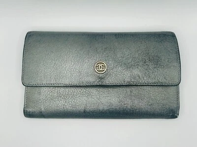 Chanel Metallic Grey Leather Long Wallet with CC Logo COA - Image 1 of 4
