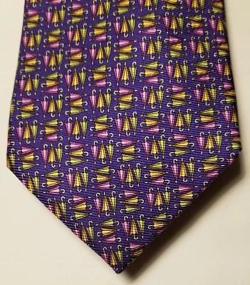 TALBOTS PARA HOMBRES MORADOS LIMAS AMARILLOS DISEÑO "PARAGUAS" 100% SEDA CORBATA ROPA PARA EL CUELLO EE. UU. Foto 1 de 4