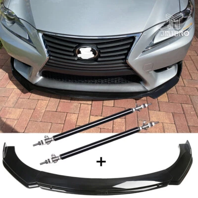 For 17-20 Lexus IS300 IS350 Gloss Black Front Bumper Lip Splitters + Strut Rods  - image 1 of 4