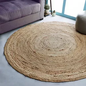 Hand Woven Jute Braided Rug 4’ Round Natural Boho Area Rug for Home Decor - Picture 1 of 7