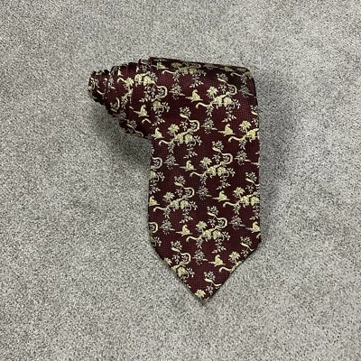 Salvadore Ferragamo Tie Silk Red Maroon Jungle Cat Print Italy - Image 1 of 4
