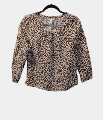 Blusa de lino manga larga con estampado animal marrón J.Crew para mujer 2 1100 Foto 1 de 4