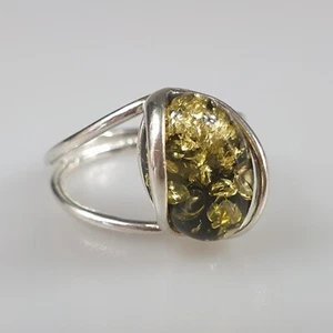 klei silber 925 ring edelstein bernstein ring Echtschmuck handgemacht ring grun - Bild 1 von 7