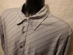 Mens Express L/S Soft Interlock Button Front Gray Stripe Shirt sz XL 100% Cotton - Picture 1 of 1