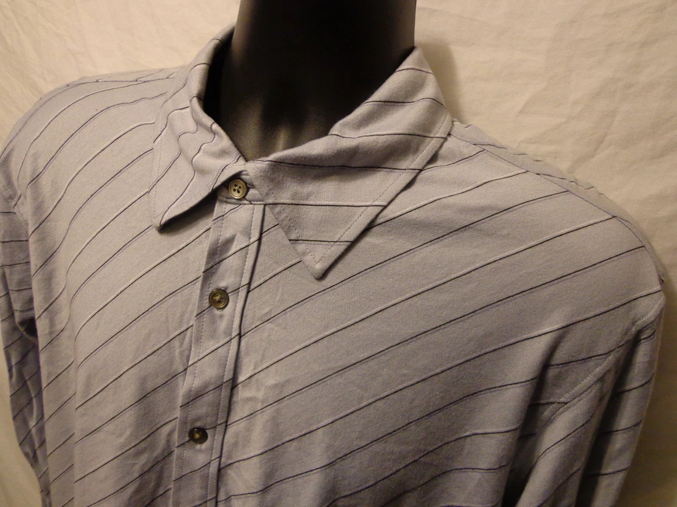 Mens Express L/S Soft Interlock Button Front Gray Stripe Shirt sz XL 100% Cotton - Image 1 of 1