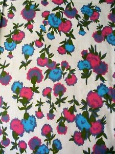 2 YDS VINTAGE 34" WIDE 1960'S FLORAL PRINT ON WHITE 100% COTTON FABRIC