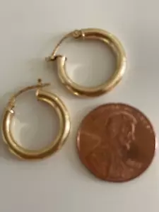 14k Yellow Gold Hoop Hinged About 3/4 inches Classic Earrings Retail $375 - Picture 1 of 5