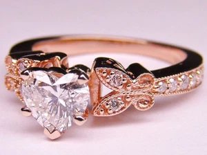 Forever One Herz Moissanit Schmetterling Vintage Verlobungsring 14K Rotgold - Bild 1 von 1
