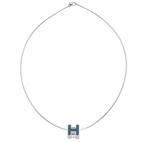 HERMÈS Collana Hermes Cage de Ash H Cubo Logo Argento × Blu Donna Accessori Moda