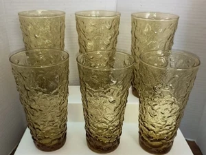 Set of 6 Vintage Anchor Hocking/ Lido Milano Honey Amber Crinkle 7" - Picture 1 of 9