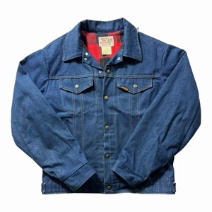 Chaqueta Western Saddle King Vintage Talla 40 Denim Reg Rojo Búfalo Forrada a Cuadros EE. UU. - Imagen 1 de 12