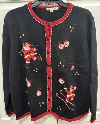 Mujeres Mercer Street Studio Negro Navidad Vacaciones Cárdigan Suéter Santas XL Foto 1 de 4