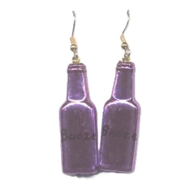 Ретро бутылка выпивки ликера Funky серьги - бармен новинка ювелирных изделий - фиолетовый - Изображение 1 из 2