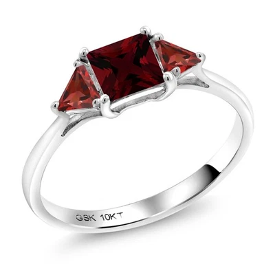 10K White Gold Garnet 3 Stone Engagement Ring For Women (1.32 Cttw, Gemstone - Image 1 of 4