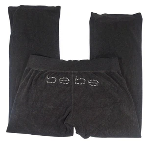 Vintage Y2K Bebe Velour Spellout Track Jogginghose Grau Strass Trashy Mcbling - L - Bild 1 von 5