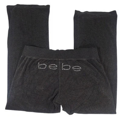 Pantalones deportivos de colección Y2K Bebe Velour Spellout gris estrás trashy Mcbling - L Foto 1 de 4
