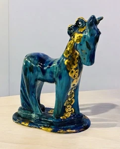 Pferd Keramik blau & gold Delfter Stil Glanz Statue Figur - Bild 1 von 6