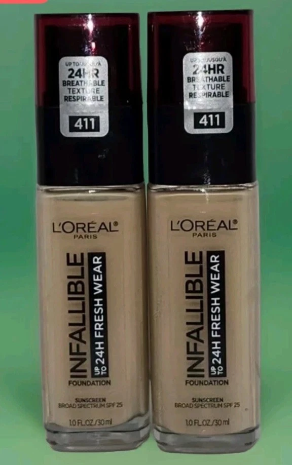 LOREAL Infallible 24hr Fresh Wear Foundation 411 Beige Ivory 1oz Ea 2pcs New!! - Image 1 of 1