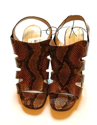 Brown Snakeskin Print Sandals 9.5 M Liz Claiborne Pumps NWT Open Toe Shoes Tan - Image 1 of 4
