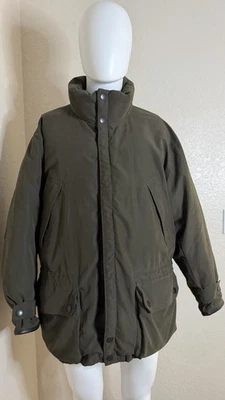 Chaqueta acolchada de plumón de pato Nautica de colección para hombre M verde cremallera completa botones ribete de cuero Foto 1 de 4