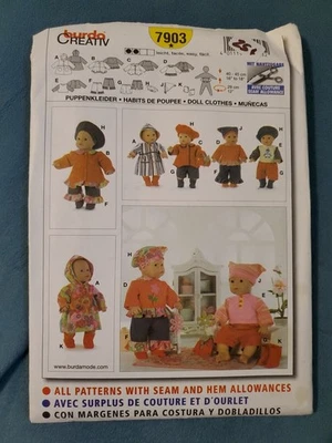 Burda 7903 Doll Clothes Sewing Pattern Size 16"-18" 2007 Factory Fold  - Image 1 of 3