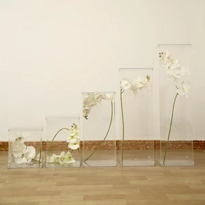 5 pcs Clear Acrylic Display Boxes Centerpieces Pedestal Riser Columns Wedding - Picture 1 of 9