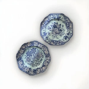 Spode Scalloped Plates Blue Rose & Jasmine 9.25” Set Of 2 - Picture 1 of 7