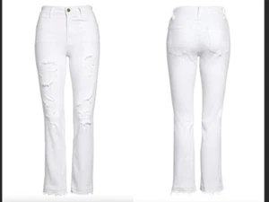 NEU RAHMEN Le High GERADE WEISS HOCH AUFSTEIGEN GERADE Passform Distressed Jeans Gr. 31 - Bild 1 von 12