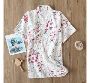 Pink Floral Child Kid Kimono Robes Gauze Cotton Long Sleeve Bathrobes NEW - Picture 1 of 6