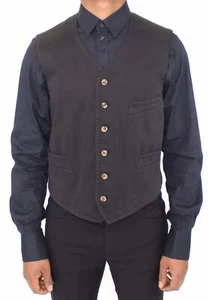Dolce&Gabbana Men Gray Vest Cotton Blend Stretch Full Button Classic Waistcoat - Picture 1 of 6