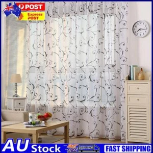 Transparent Voile Floral Print Curtains Bedroom Window Door Curtain (Black) - Picture 1 of 8