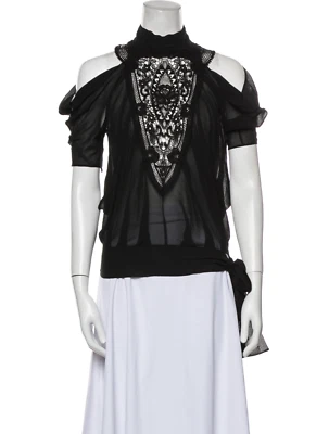 Robert Rodriguez Top Inserto Encaje Seda en Negro Talla US 2 UK 6 XS Foto 1 de 4