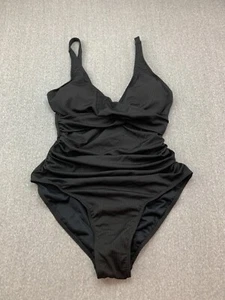 Traje de baño tejido acanalado frente cruzado 1 pieza para mujer talla M clásico negro adelgazante - Imagen 1 de 12