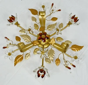 Plafoniera con 3 luci e con fiori in cristallo oro antico made in italy ART.L11 - Picture 1 of 6