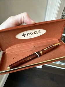 Vintage Parker 14K Gold 585 Fountain Pen Brown Marble with Case France - Picture 1 of 20
