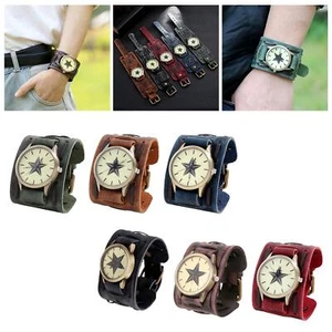 Fashion Men Watch Punk Style Big Dial Bracelet Watch PU Leather Cuff Wristwatch - Picture 1 of 19