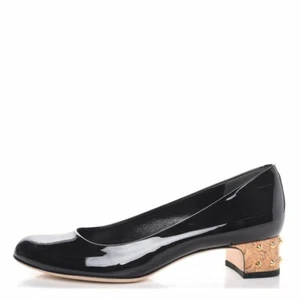 GUCCI JACQUELYNE ICONIC GOLD SPIKES CORK ROUND TOE PUMPS EU 38.5 I LOVE SHOES - Picture 1 of 9